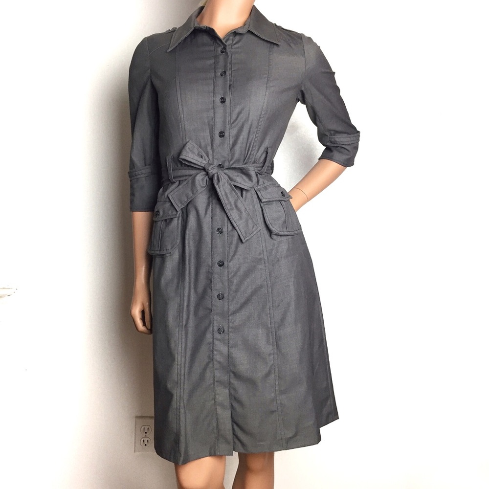 Allura Gray Belted Buttoned Down Trench Dress